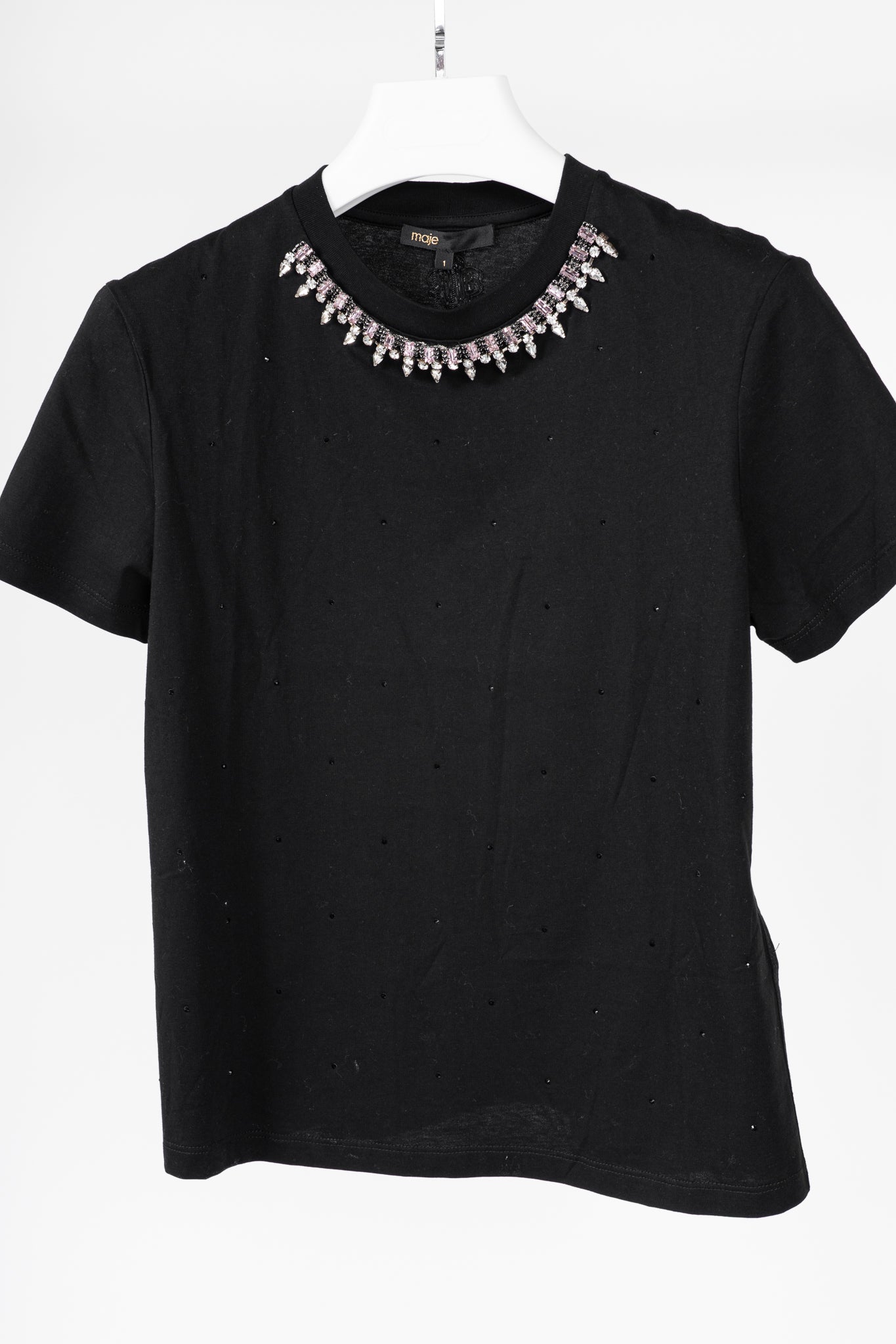 Maje Noir Jersey T-shirt with Diamanté