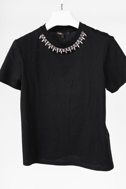 Maje Noir Jersey T-shirt with Diamanté