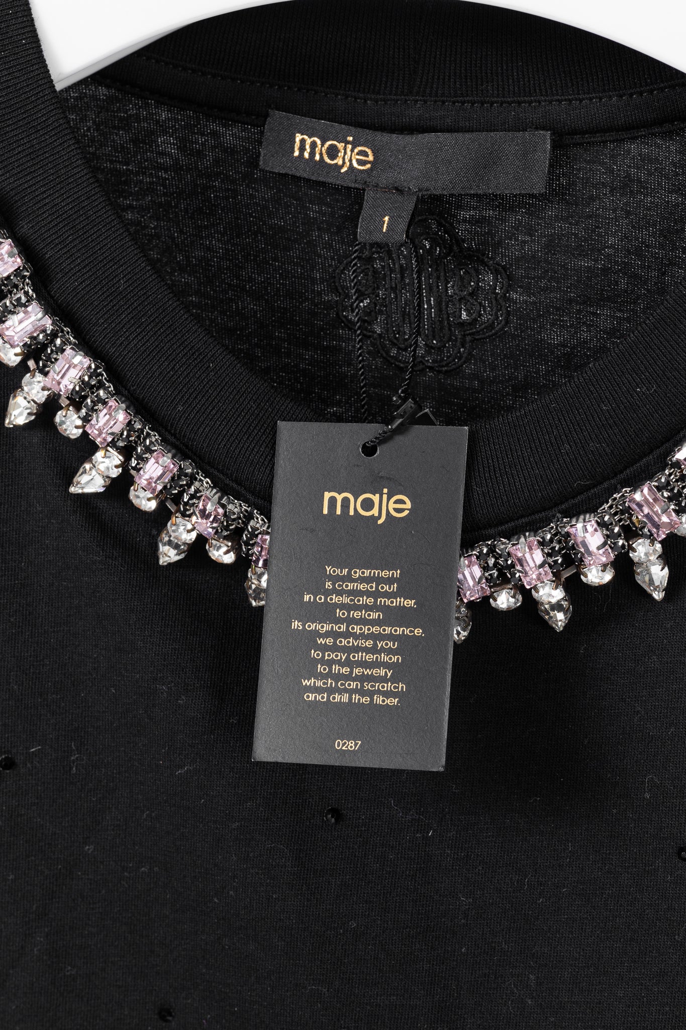 Maje Noir Jersey T-shirt with Diamanté