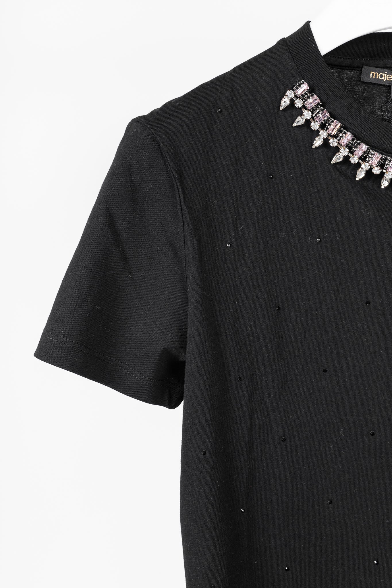 Maje Noir Jersey T-shirt with Diamanté