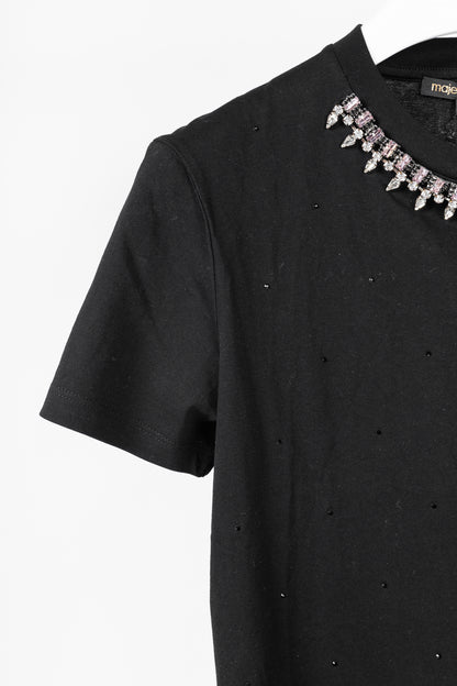Maje Noir Jersey T-shirt with Diamanté
