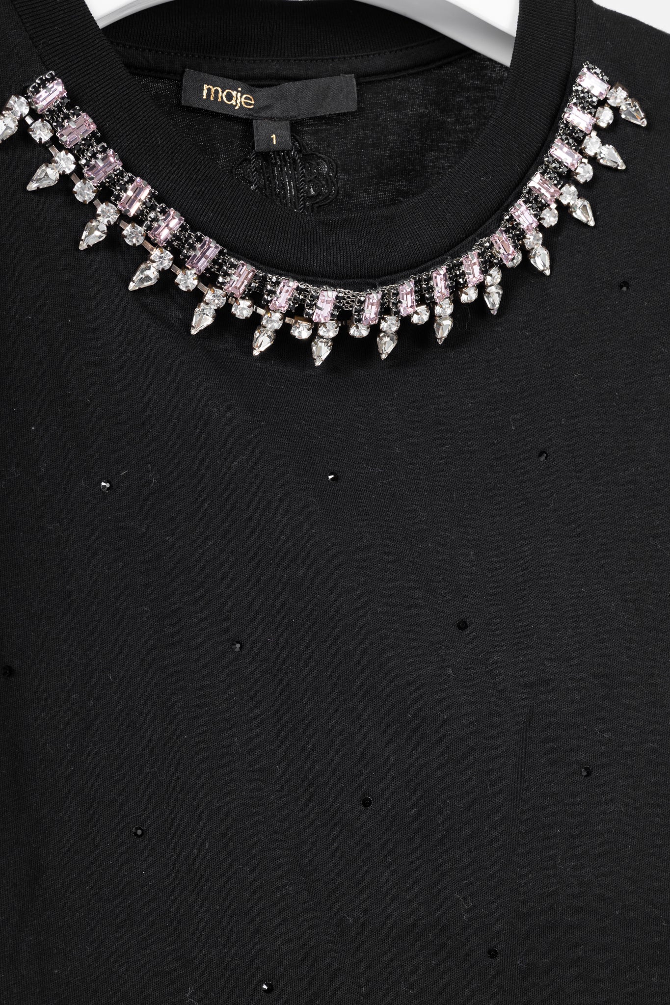 Maje Noir Jersey T-shirt with Diamanté