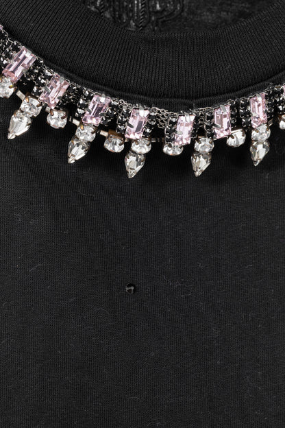 Maje Noir Jersey T-shirt with Diamanté