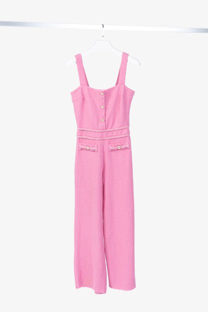 Maje Rose Cotton-Tweed Braided-Trim Wide-Leg Pant Suit