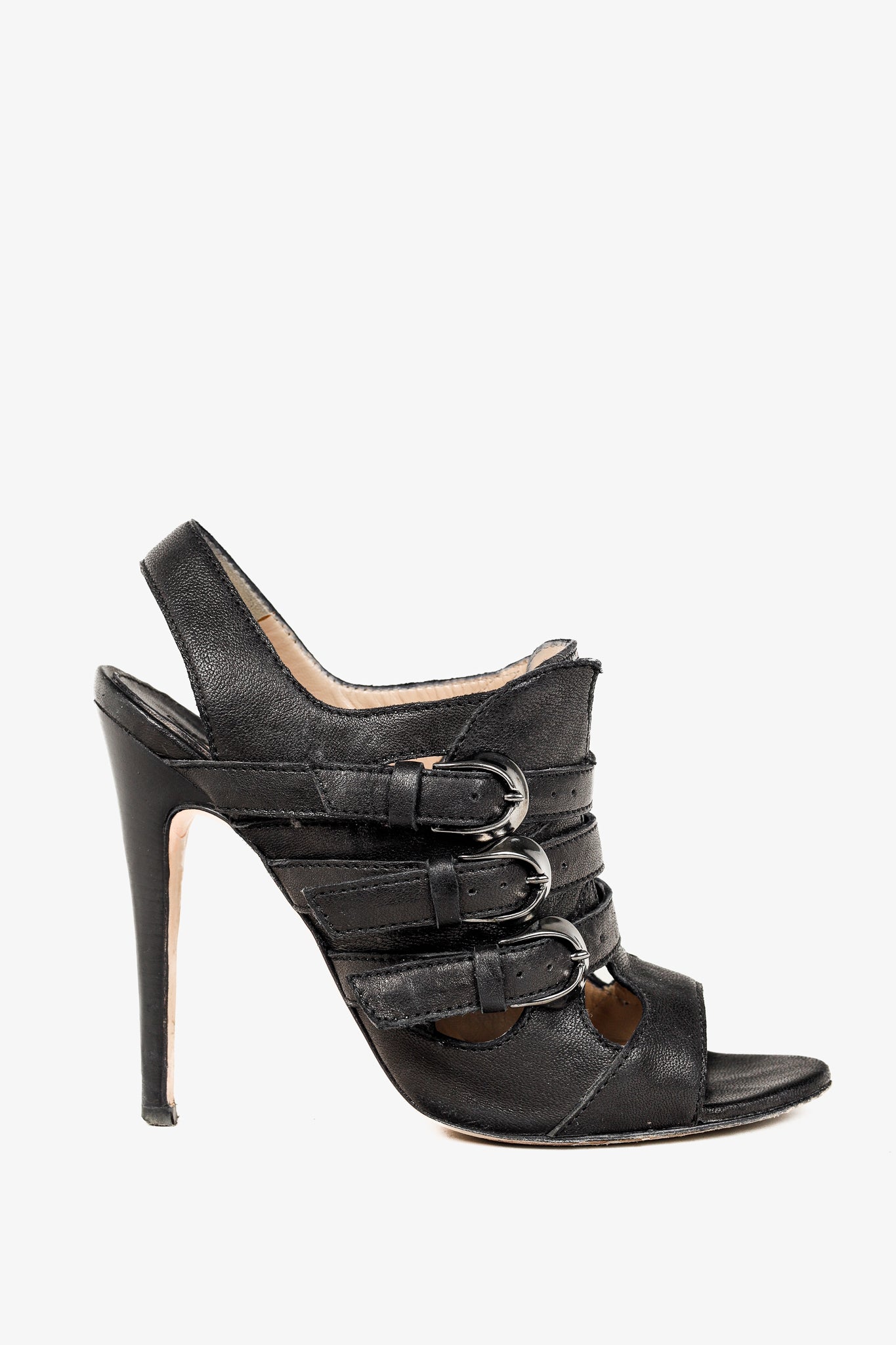 Manolo Blahnik Black Leather Buckled Gladiator Sandals