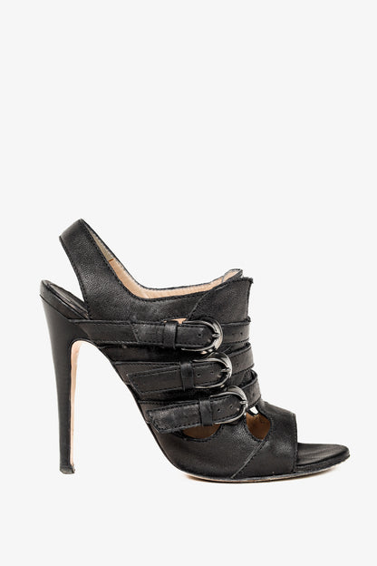 Manolo Blahnik Black Leather Buckled Gladiator Sandals
