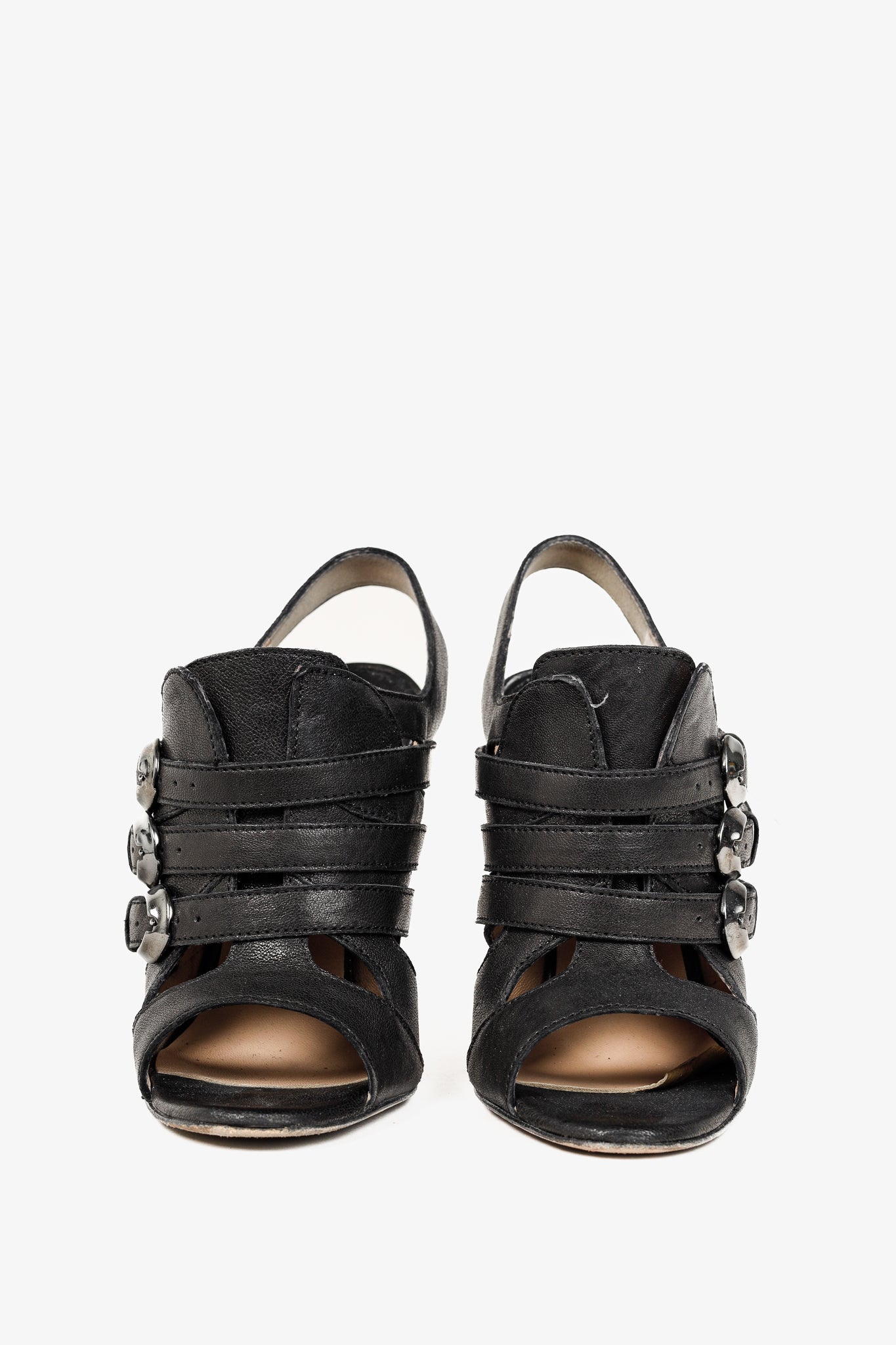 Manolo Blahnik Black Leather Buckled Gladiator Sandals
