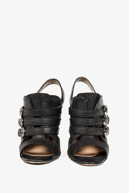 Manolo Blahnik Black Leather Buckled Gladiator Sandals
