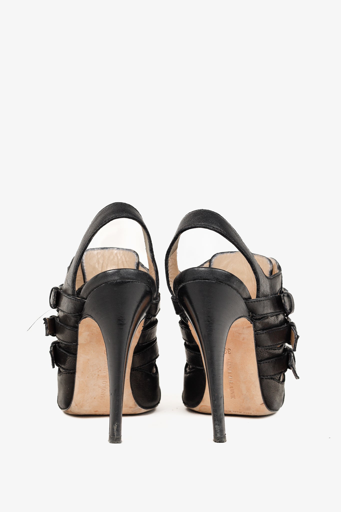 Manolo Blahnik Black Leather Buckled Gladiator Sandals