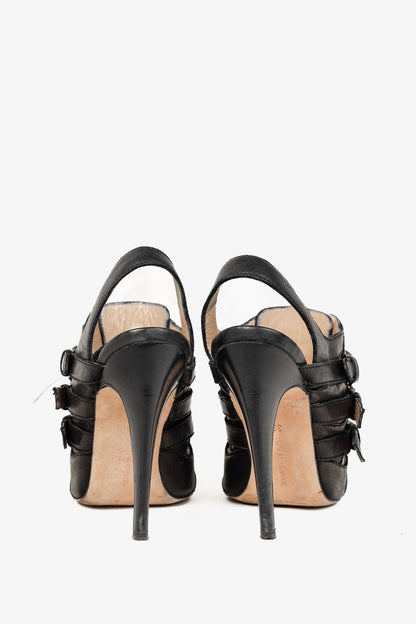 Manolo Blahnik Black Leather Buckled Gladiator Sandals