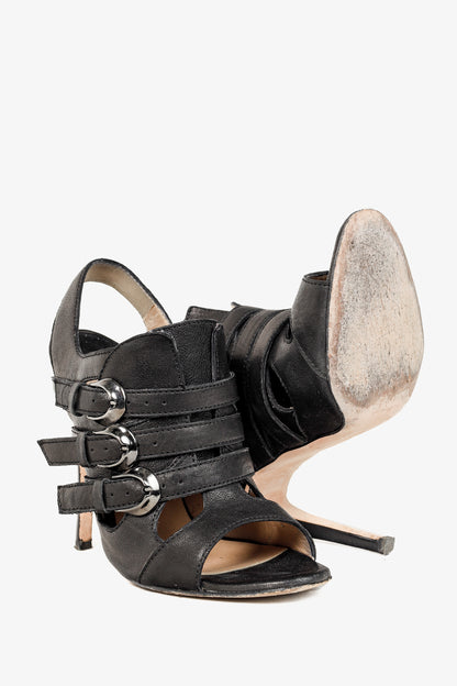 Manolo Blahnik Black Leather Buckled Gladiator Sandals