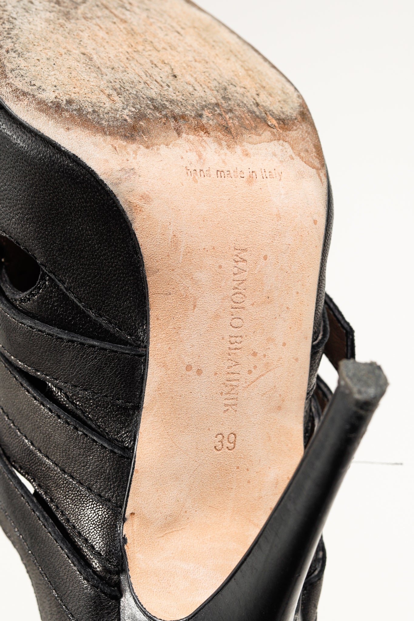 Manolo Blahnik Black Leather Buckled Gladiator Sandals