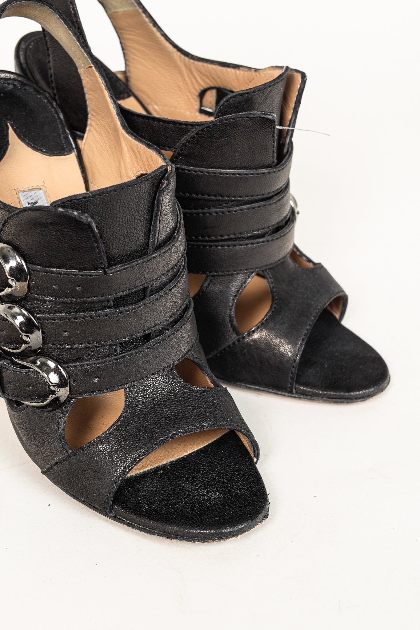 Manolo Blahnik Black Leather Buckled Gladiator Sandals