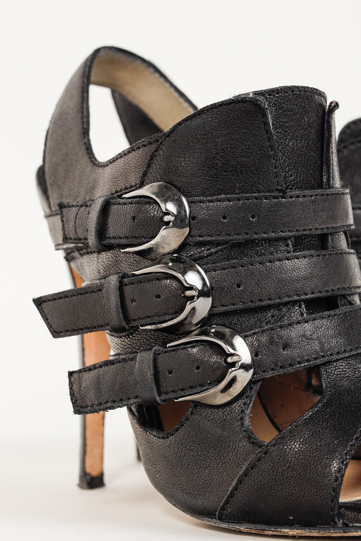 Manolo Blahnik Black Leather Buckled Gladiator Sandals