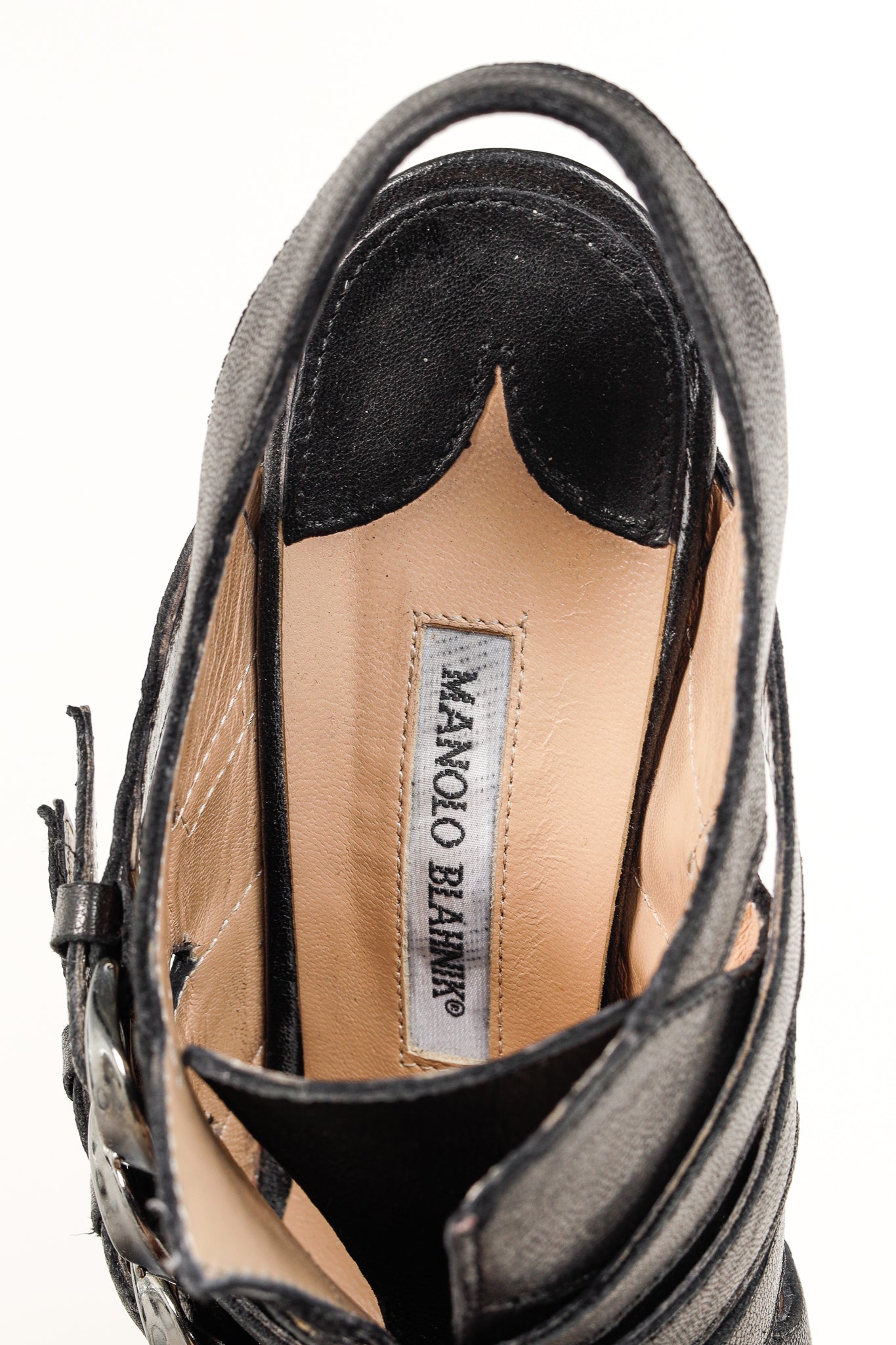 Manolo Blahnik Black Leather Buckled Gladiator Sandals