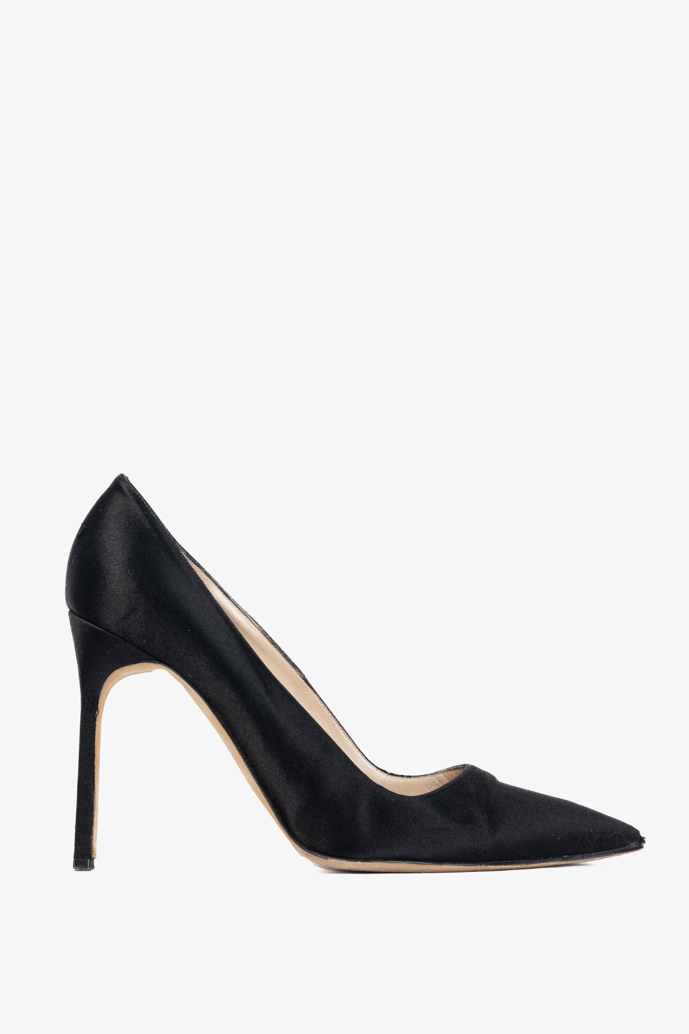 Manolo Blahnik BB Black Satin Pointed-Toe Heels