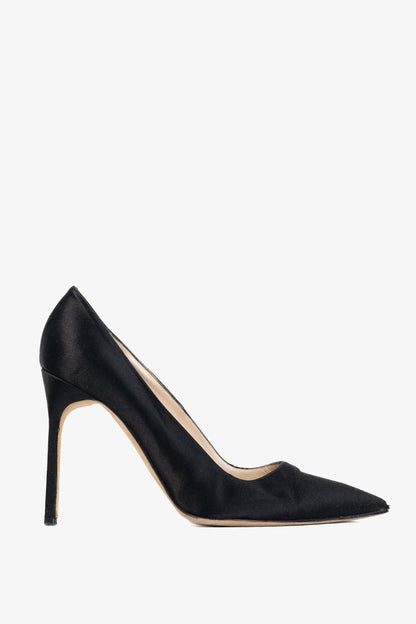 Manolo Blahnik BB Black Satin Pointed-Toe Heels