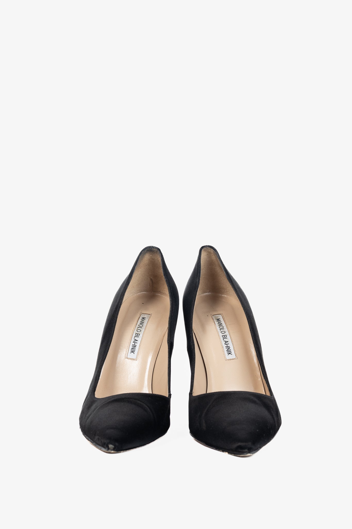 Manolo Blahnik BB Black Satin Pointed-Toe Heels