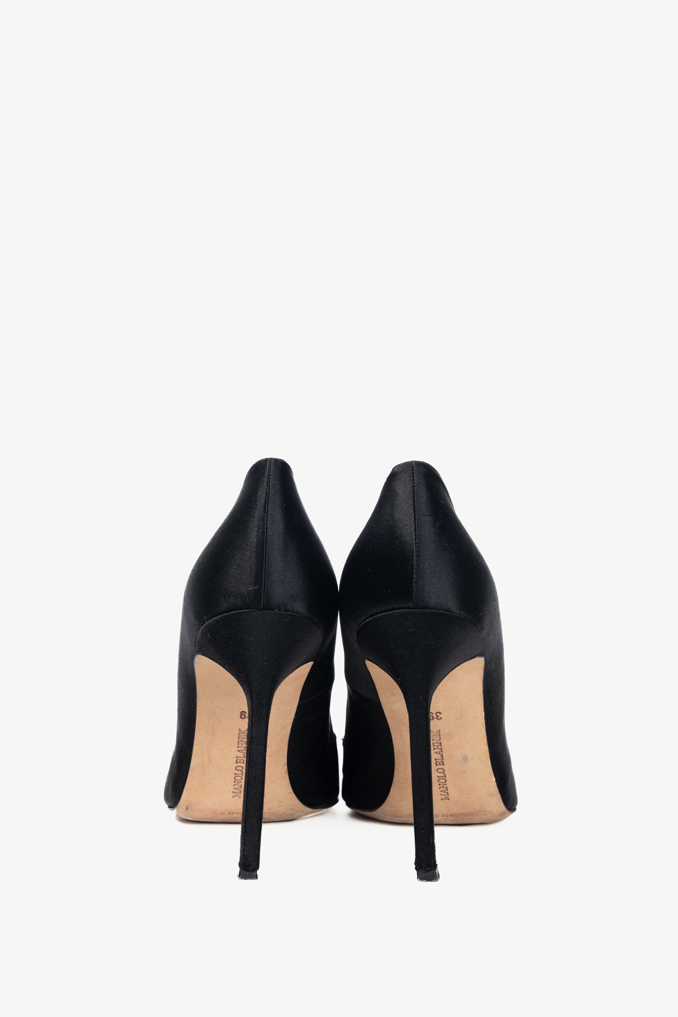 Manolo Blahnik BB Black Satin Pointed-Toe Heels