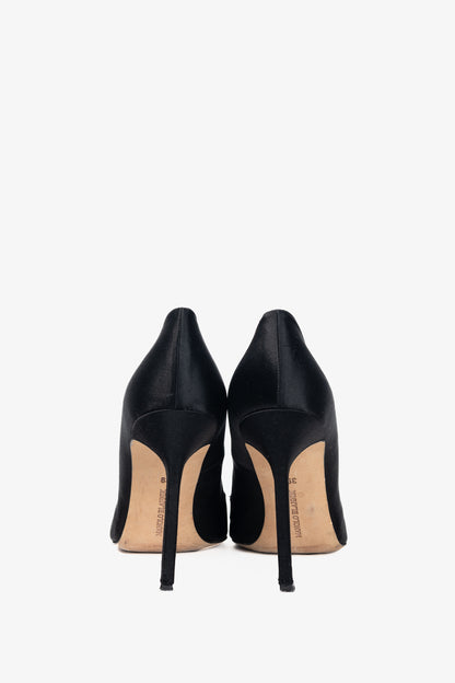 Manolo Blahnik BB Black Satin Pointed-Toe Heels