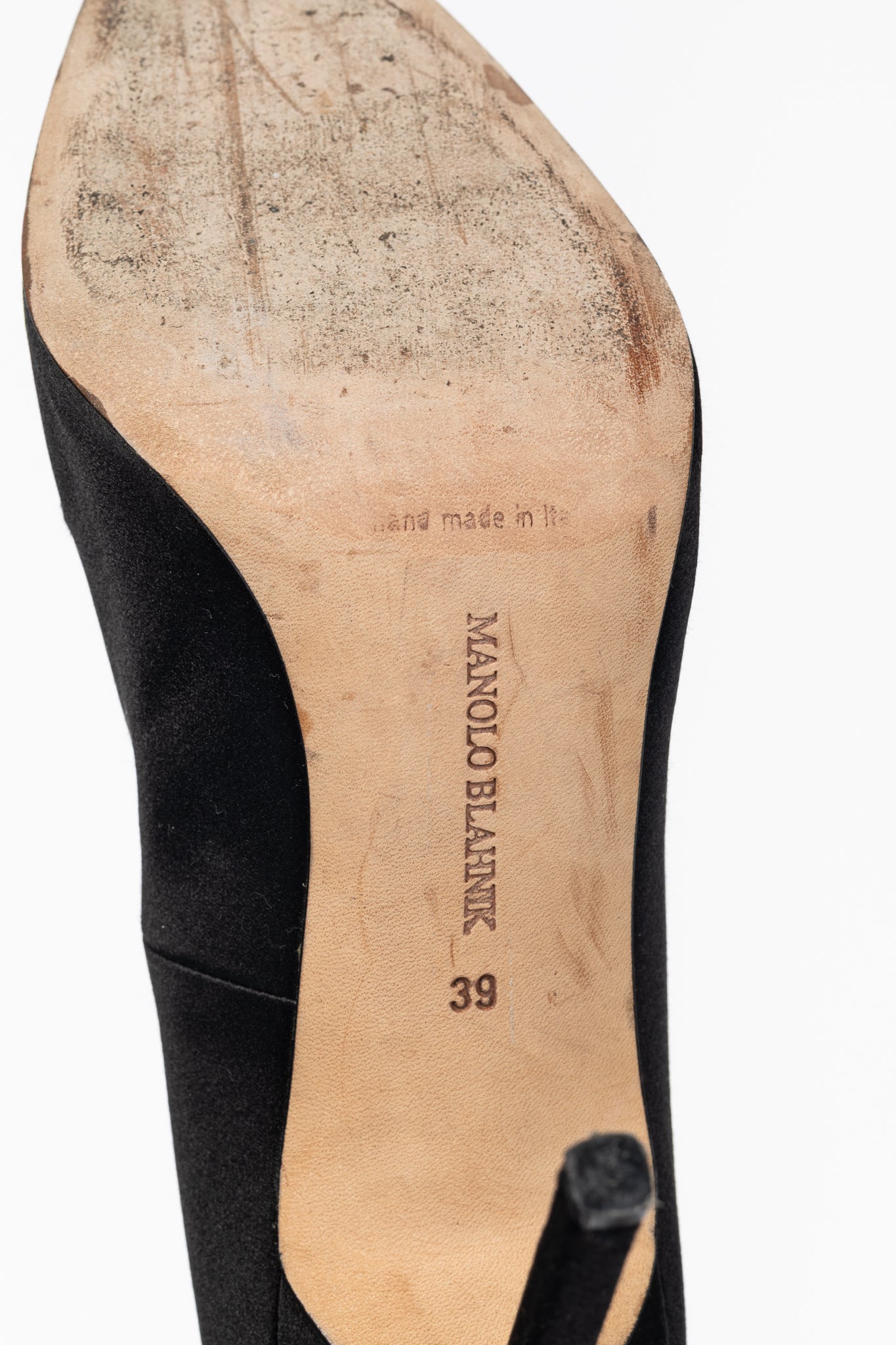 Manolo Blahnik BB Black Satin Pointed-Toe Heels