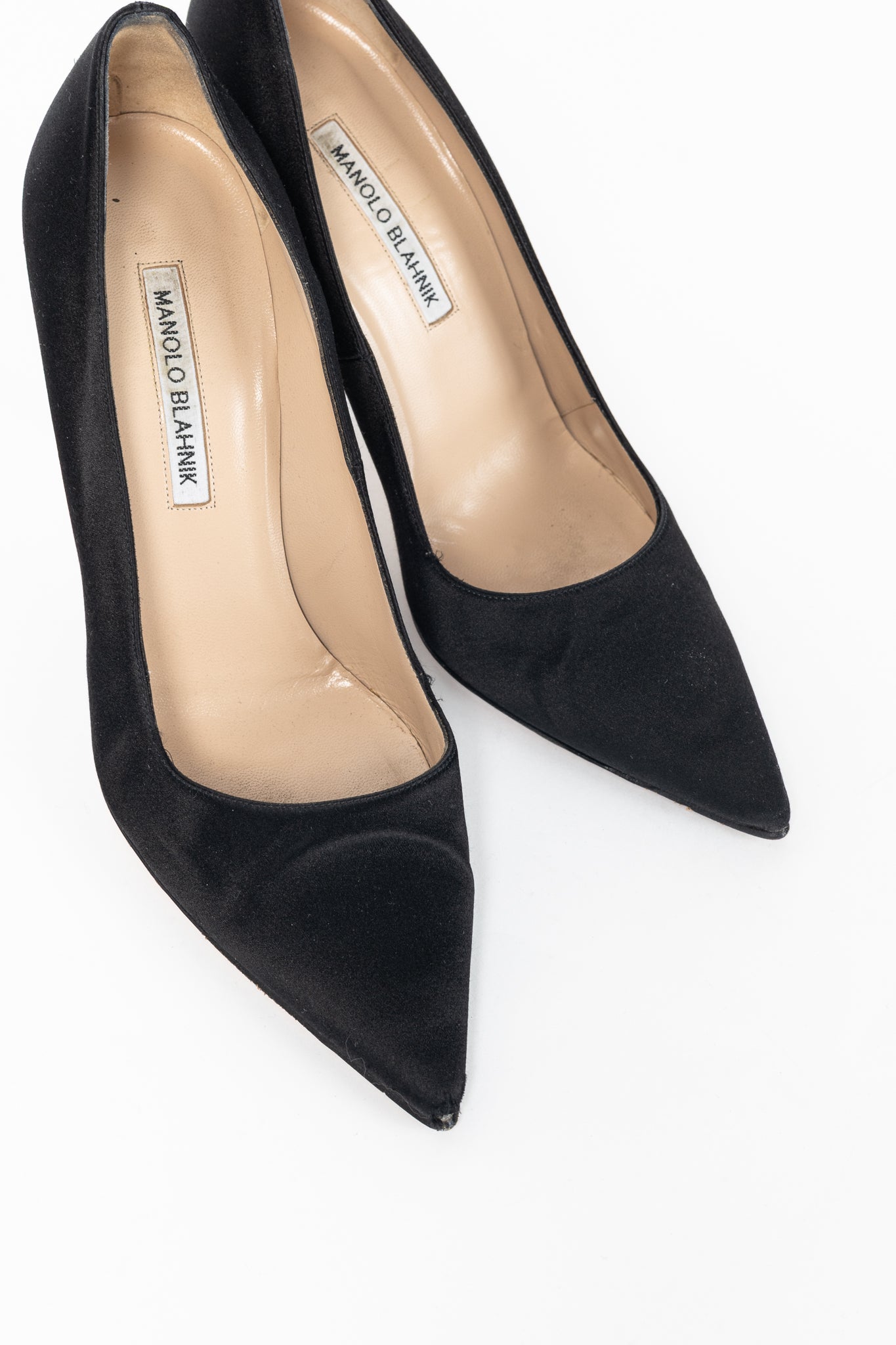 Manolo Blahnik BB Black Satin Pointed-Toe Heels