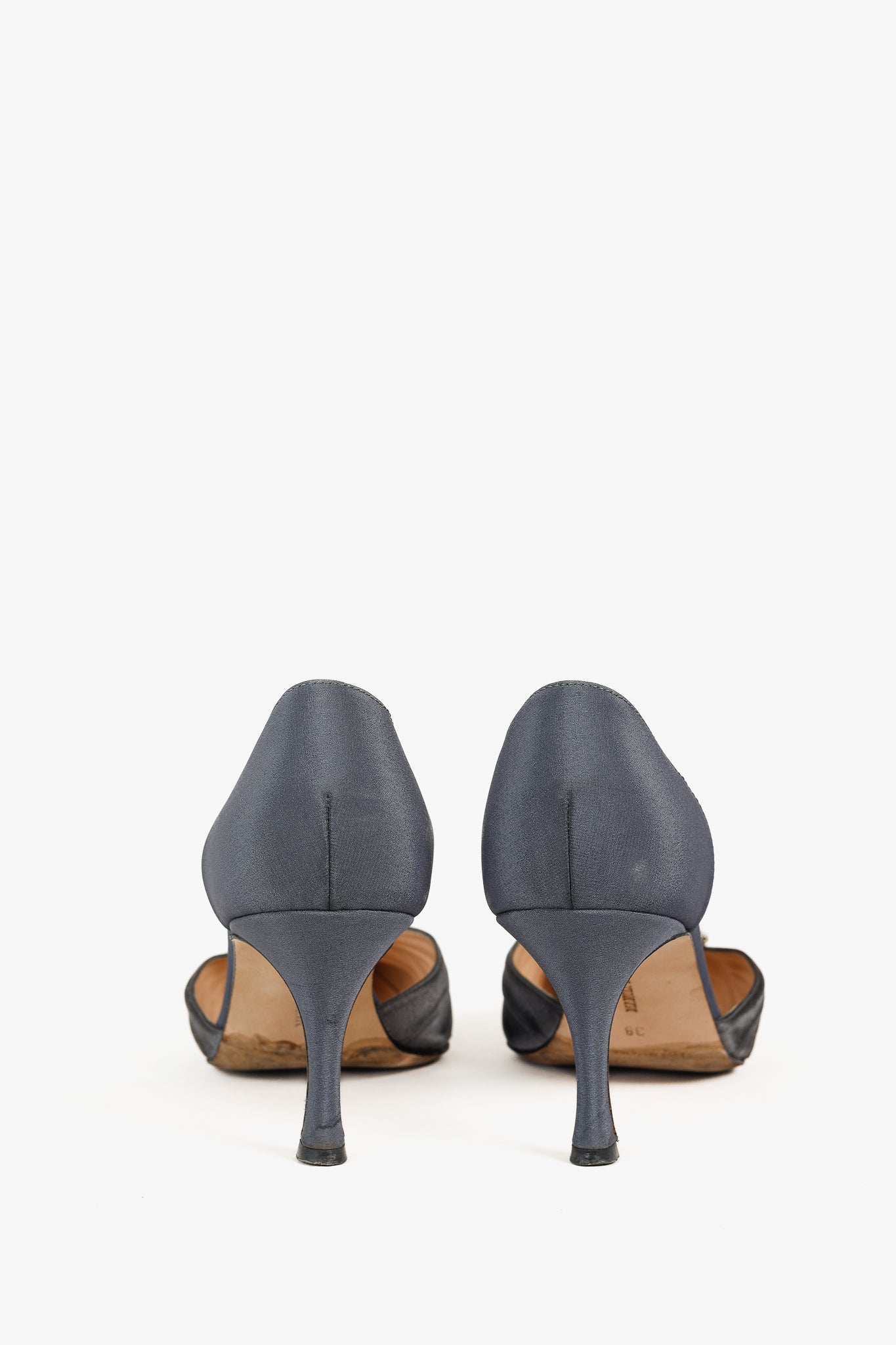 Manolo Blahnik Sedara Grey Satin Crystal-Embellished D'Orsay Pumps