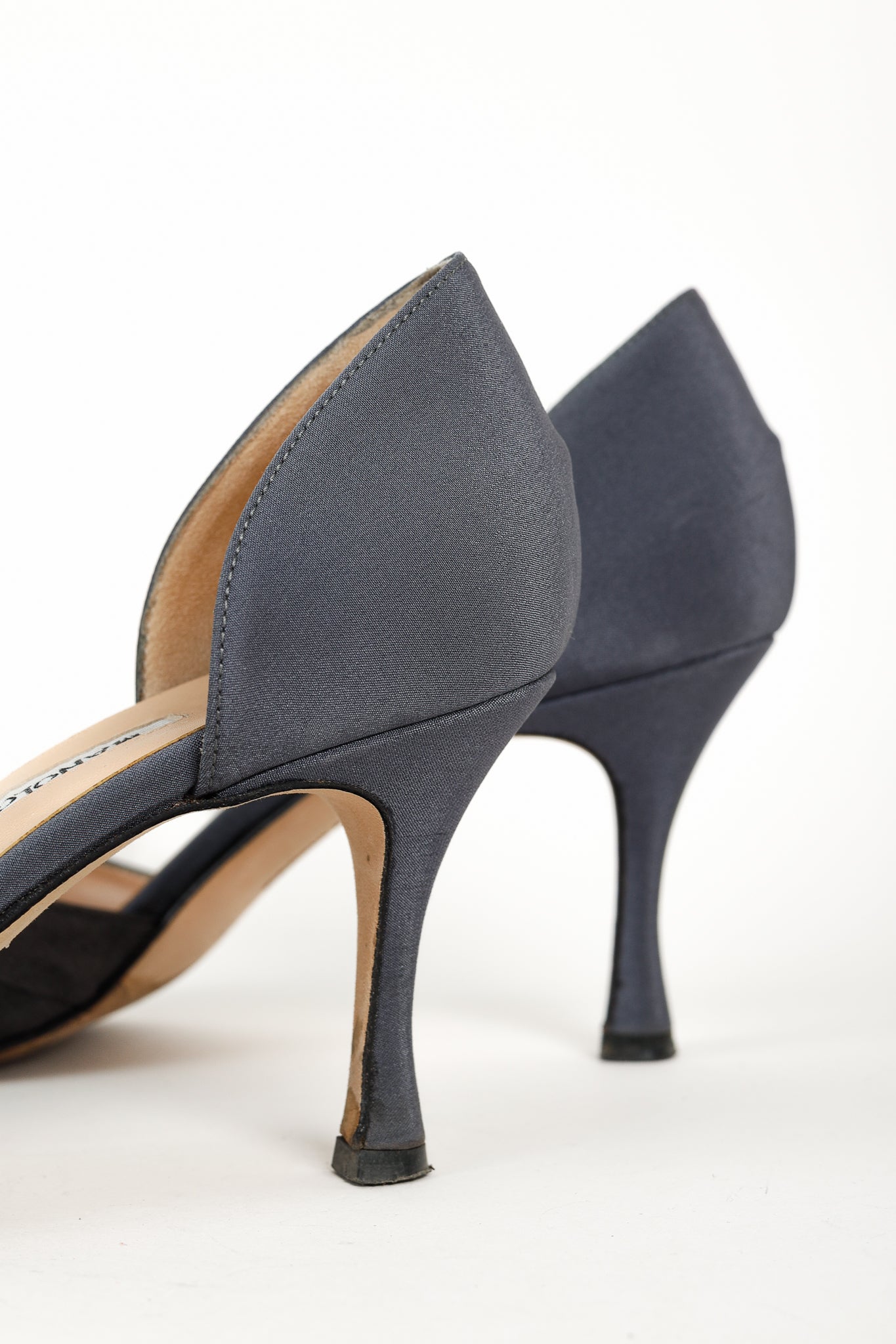 Manolo Blahnik Sedara Grey Satin Crystal-Embellished D'Orsay Pumps
