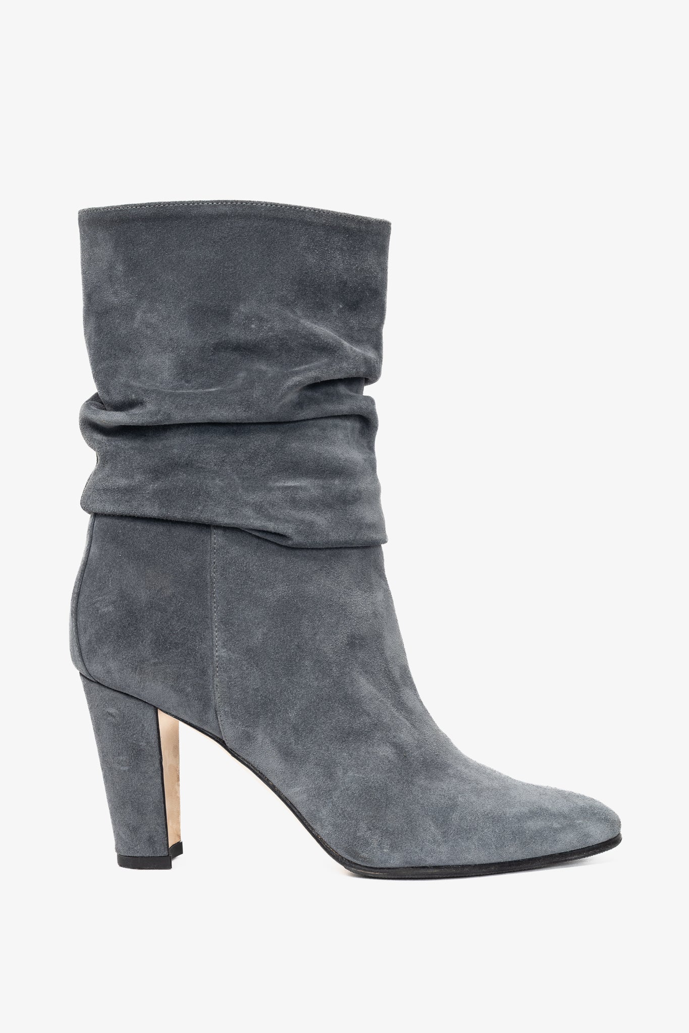 Manolo Blahnik Shushan Grey Suede Slouchy Mid-Calf Boots