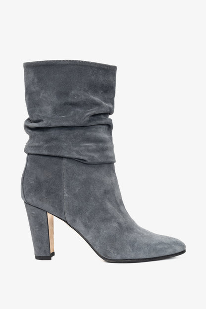 Manolo Blahnik Shushan Grey Suede Slouchy Mid-Calf Boots