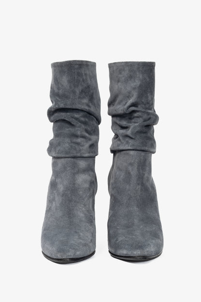 Manolo Blahnik Shushan Grey Suede Slouchy Mid-Calf Boots