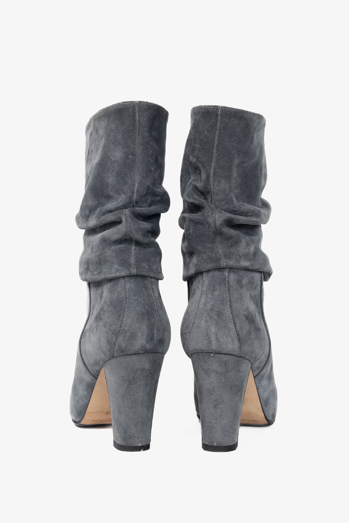 Manolo Blahnik Shushan Grey Suede Slouchy Mid-Calf Boots