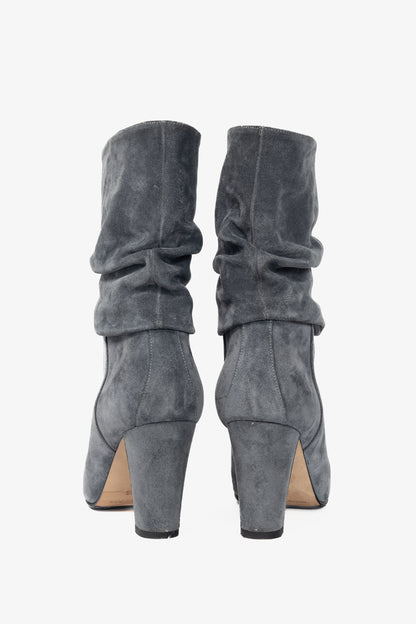 Manolo Blahnik Shushan Grey Suede Slouchy Mid-Calf Boots