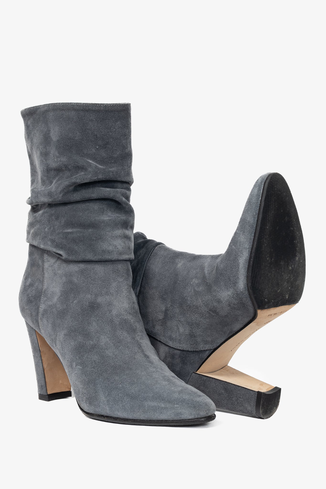 Manolo Blahnik Shushan Grey Suede Slouchy Mid-Calf Boots