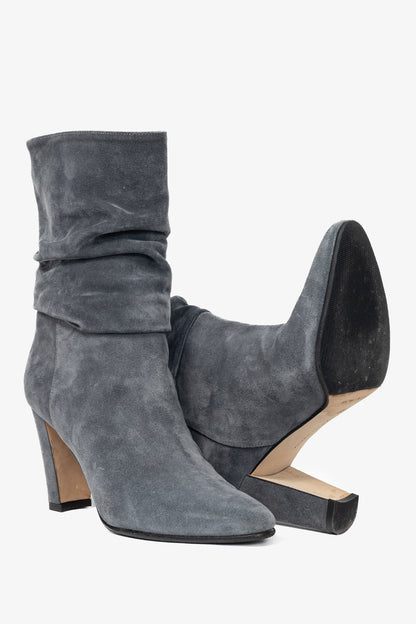 Manolo Blahnik Shushan Grey Suede Slouchy Mid-Calf Boots