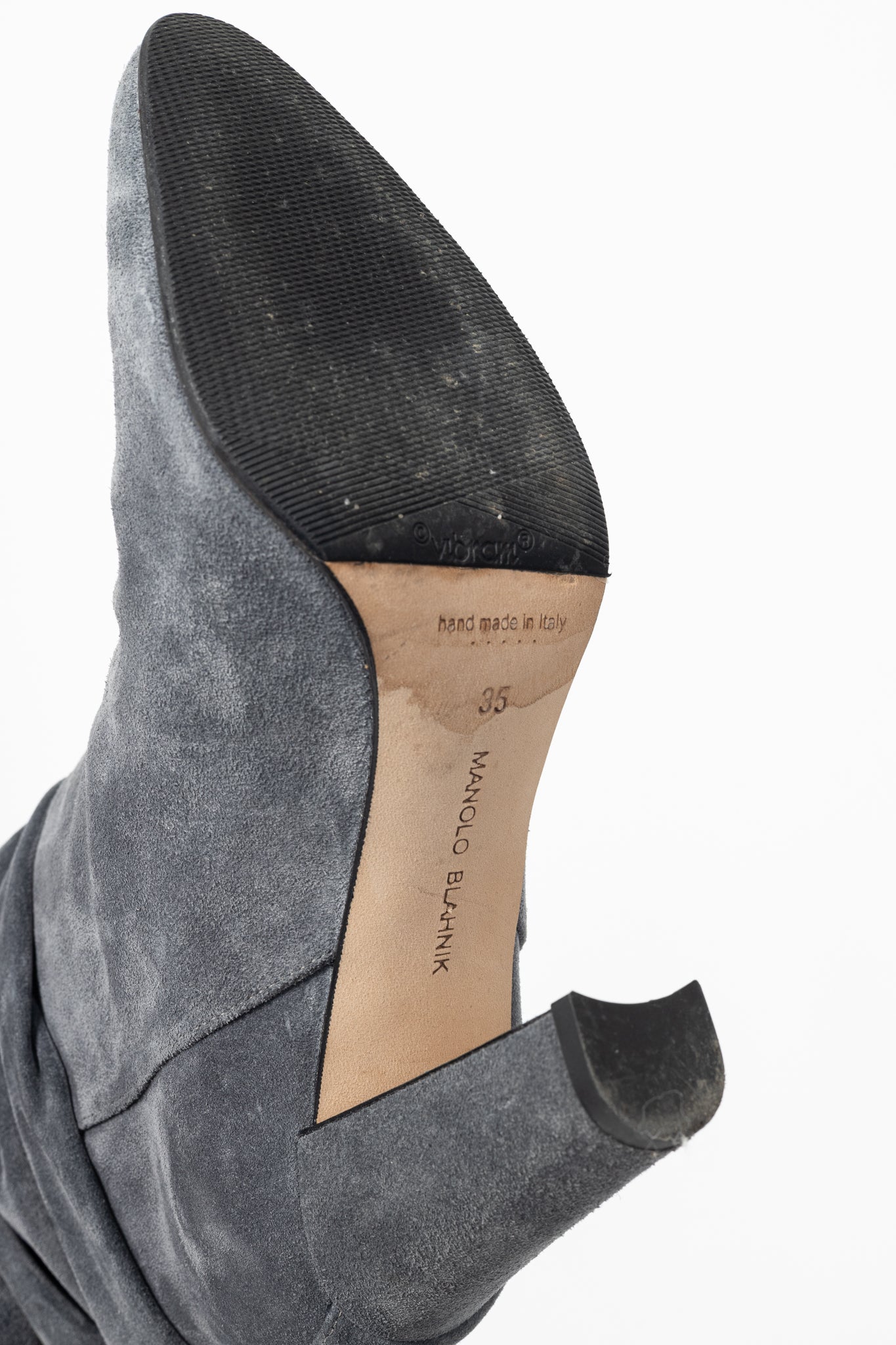 Manolo Blahnik Shushan Grey Suede Slouchy Mid-Calf Boots