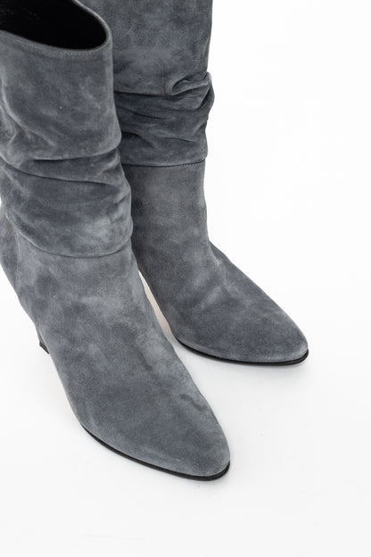 Manolo Blahnik Shushan Grey Suede Slouchy Mid-Calf Boots