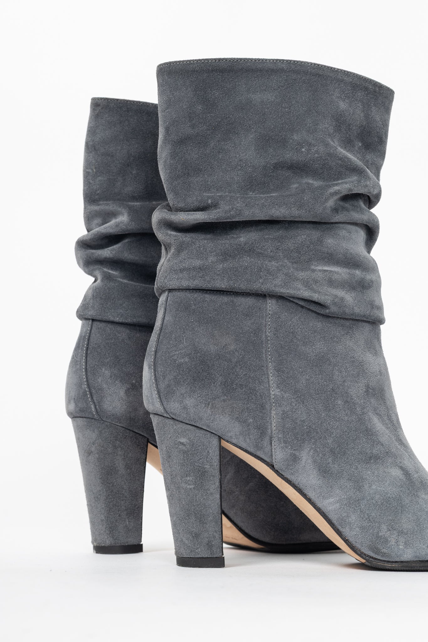 Manolo Blahnik Shushan Grey Suede Slouchy Mid-Calf Boots