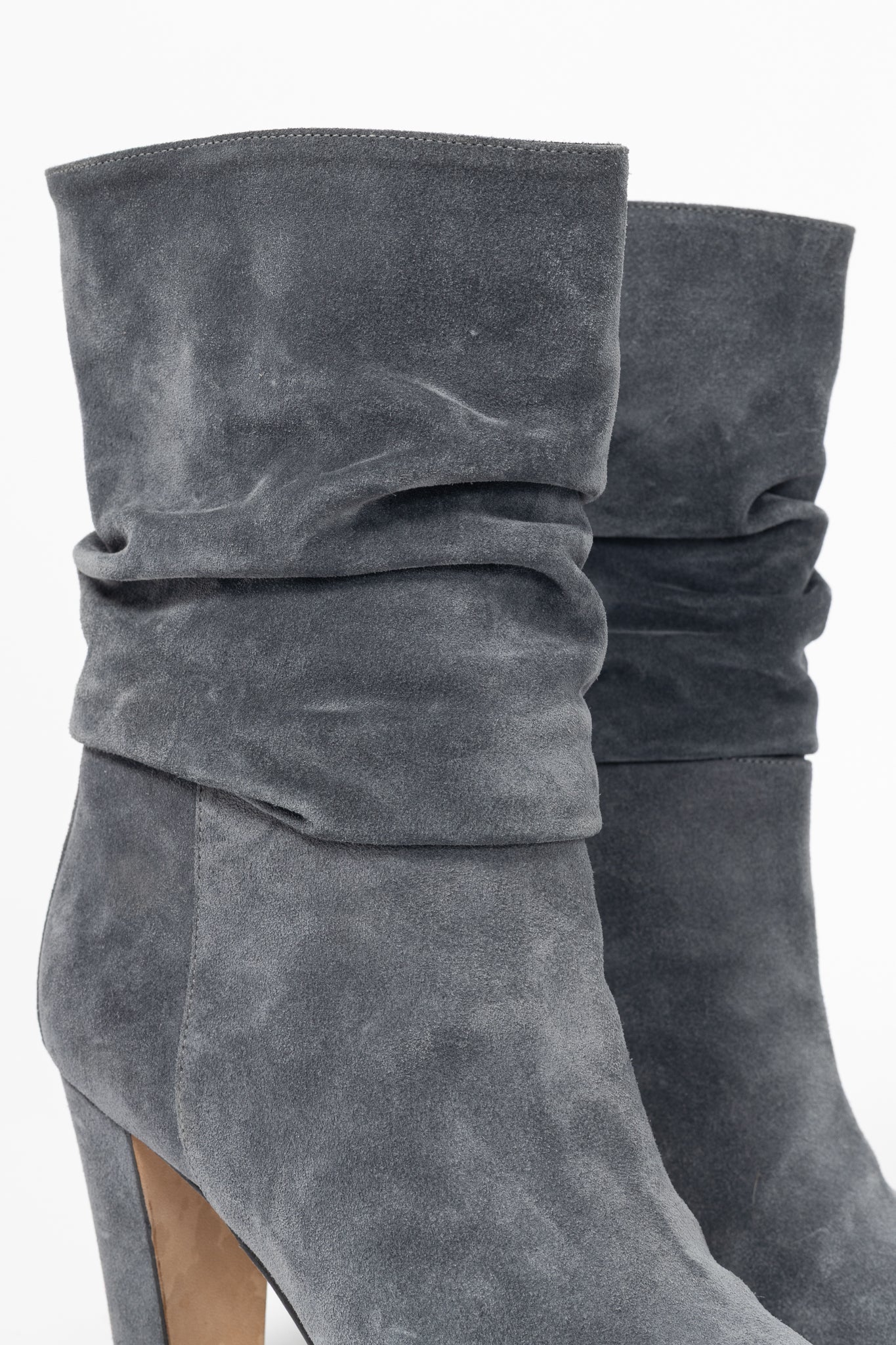 Manolo Blahnik Shushan Grey Suede Slouchy Mid-Calf Boots