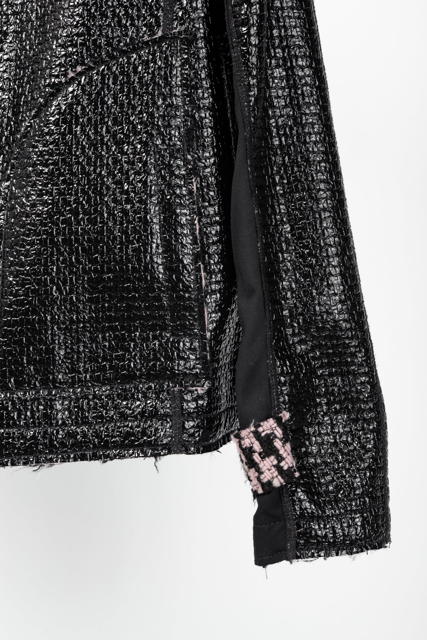 Marc Cain Reversible Pink & Black Houndstooth Tweed & Faux-Leather Jacket