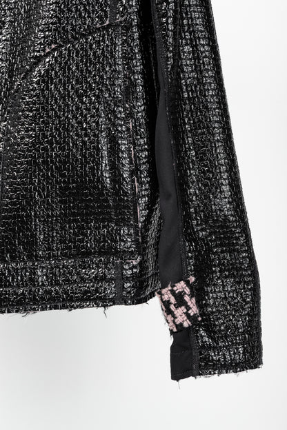 Marc Cain Reversible Pink & Black Houndstooth Tweed & Faux-Leather Jacket