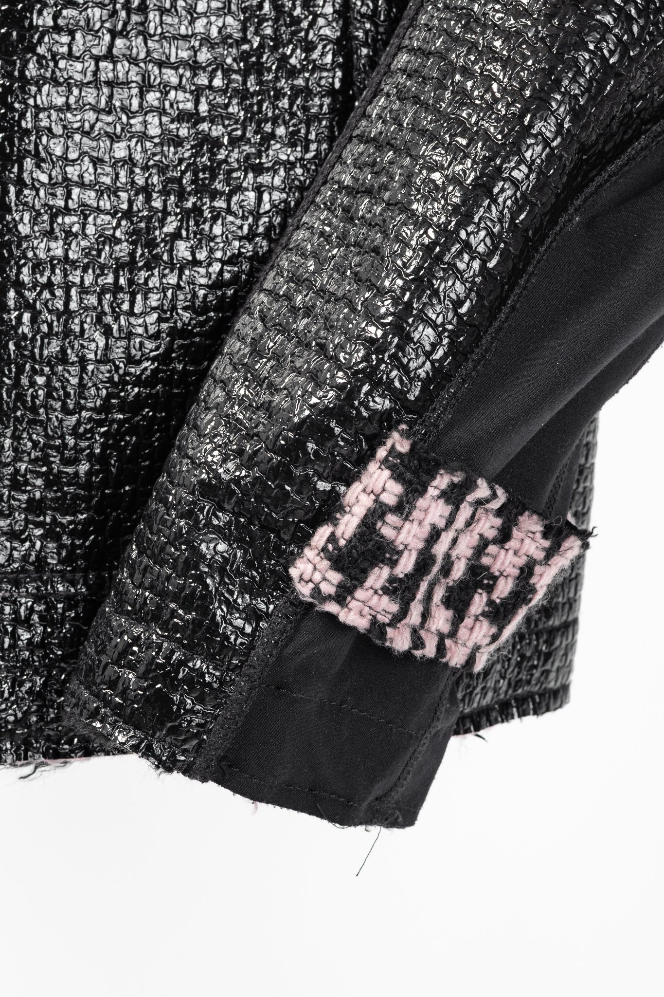 Marc Cain Reversible Pink & Black Houndstooth Tweed & Faux-Leather Jacket