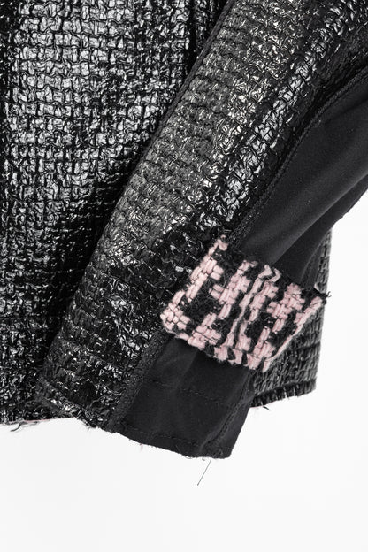 Marc Cain Reversible Pink & Black Houndstooth Tweed & Faux-Leather Jacket