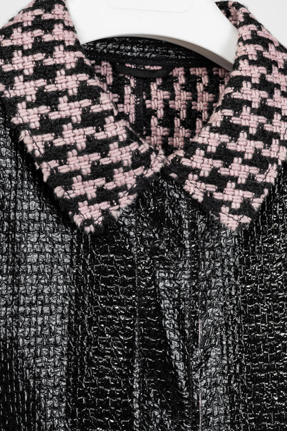 Marc Cain Reversible Pink & Black Houndstooth Tweed & Faux-Leather Jacket