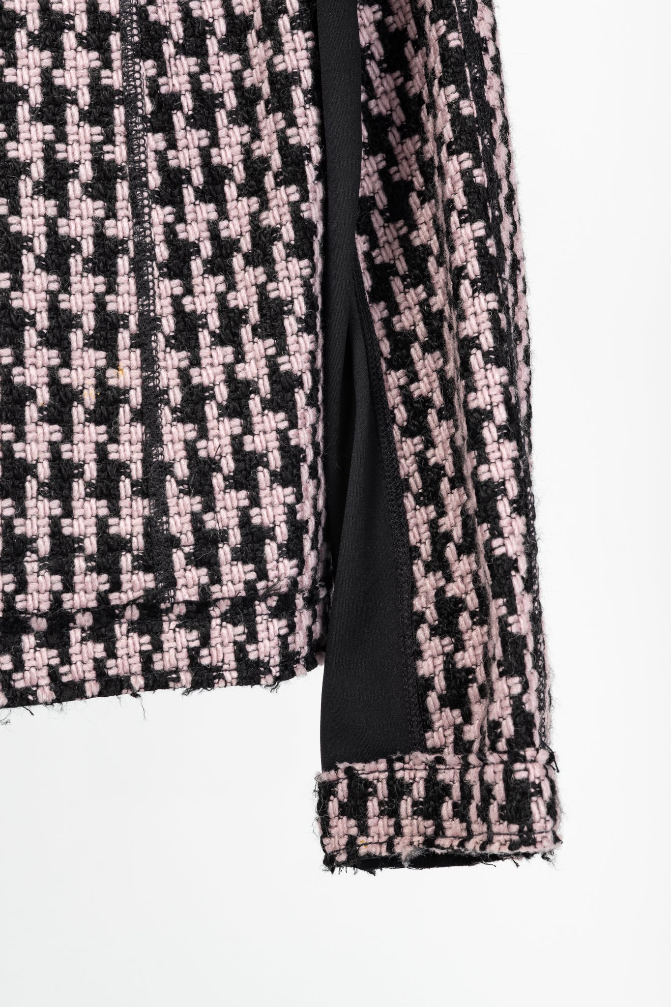 Marc Cain Reversible Pink & Black Houndstooth Tweed & Faux-Leather Jacket