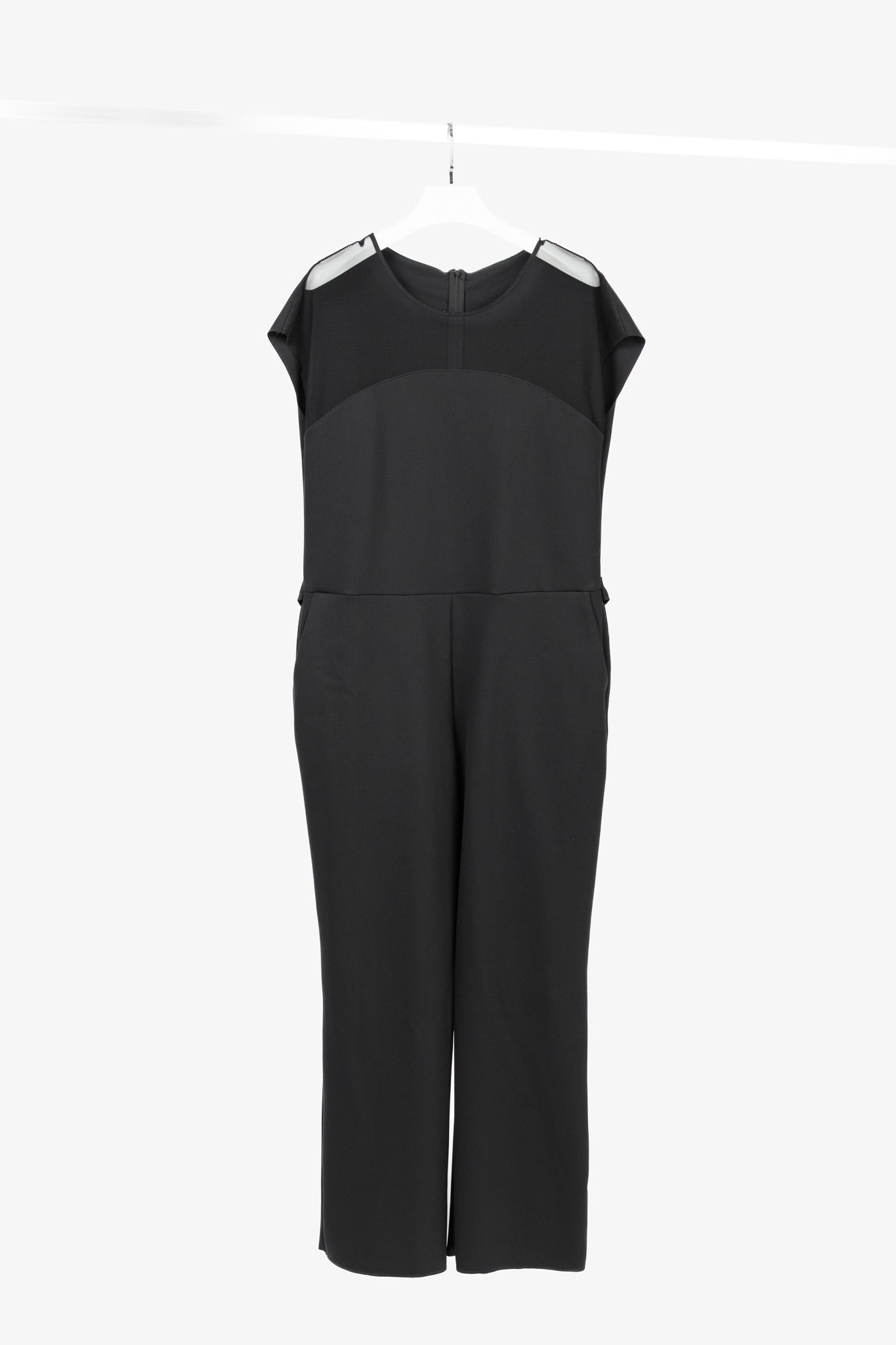 Marie Saint Pierre Black Neoprene Mesh-Trim Jumpsuit