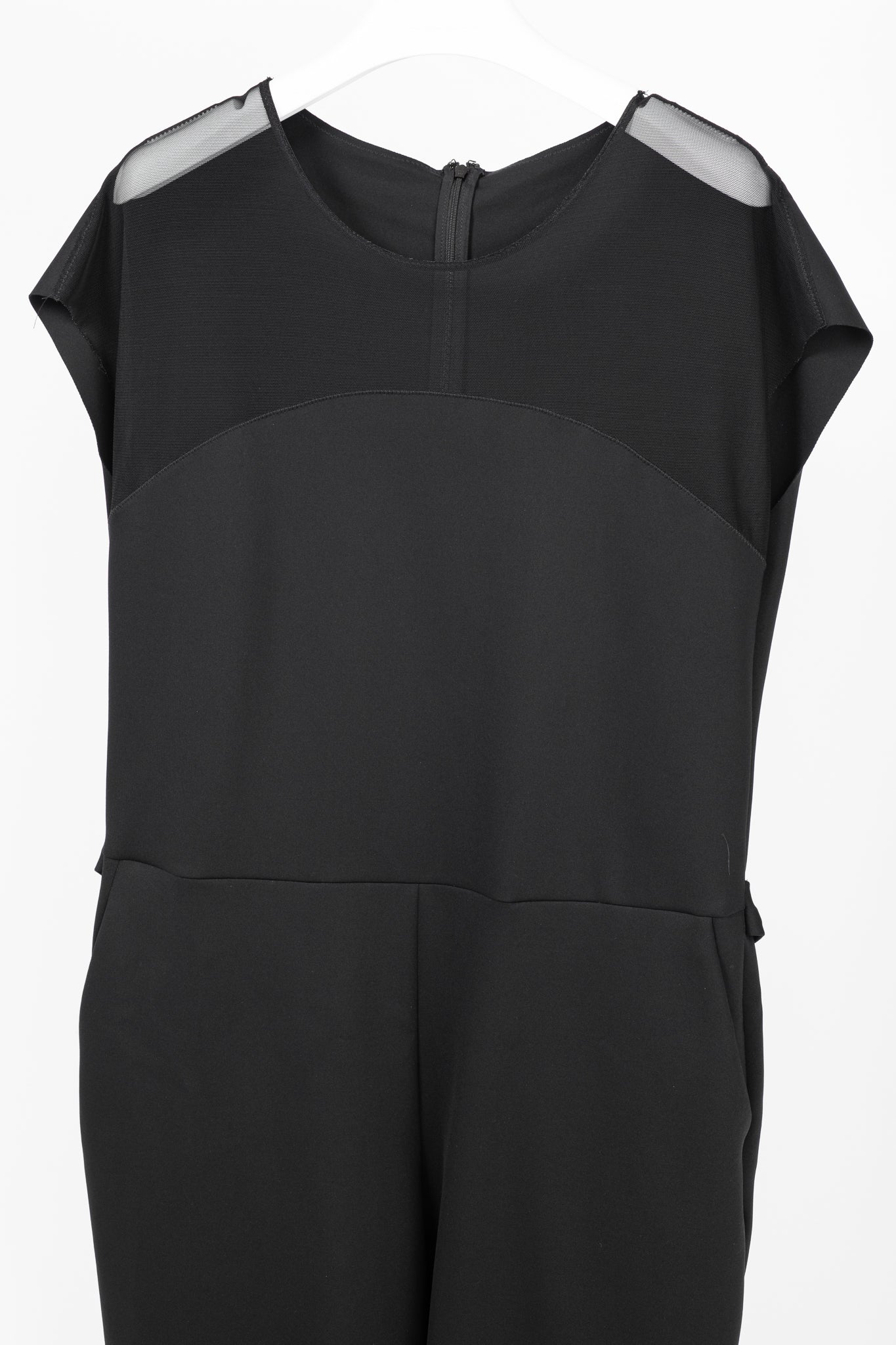 Marie Saint Pierre Black Neoprene Mesh-Trim Jumpsuit