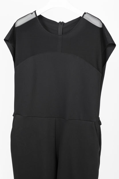 Marie Saint Pierre Black Neoprene Mesh-Trim Jumpsuit