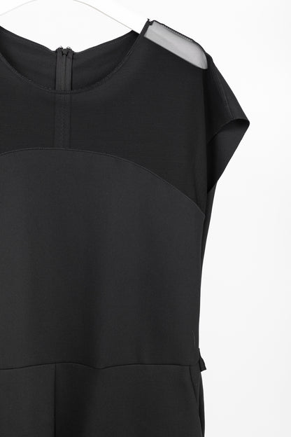 Marie Saint Pierre Black Neoprene Mesh-Trim Jumpsuit