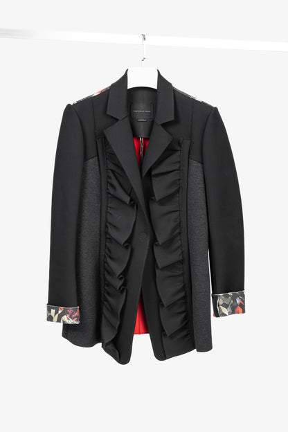 Marie Saint Pierre Black Neoprene & Ponte Ruffle Patchwork Blazer
